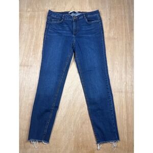 Zara Modern Skinny Crop Jeans Dark Wash Raw Hem Denim Womens Size 10/30